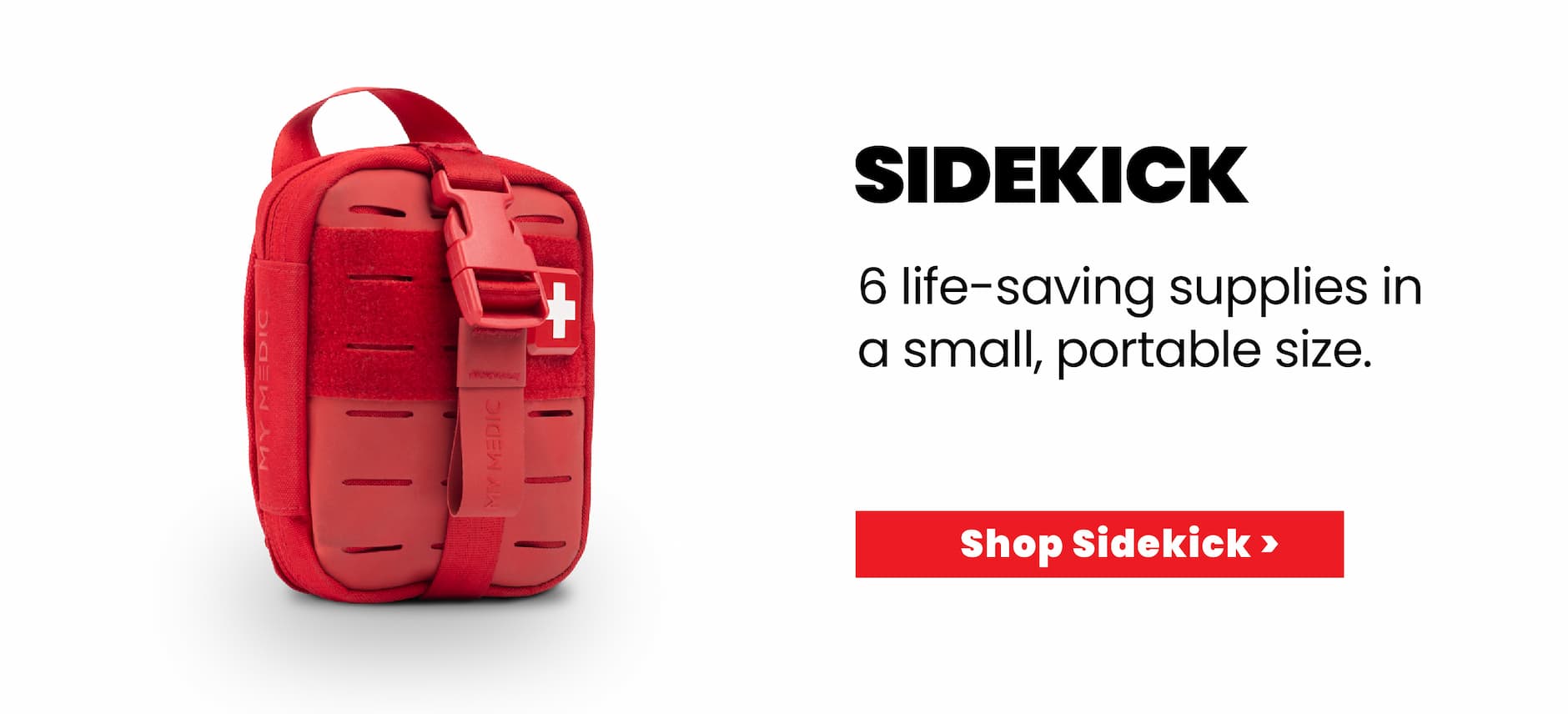 Sidekick compact first aid kit with essential life-saving supplies.