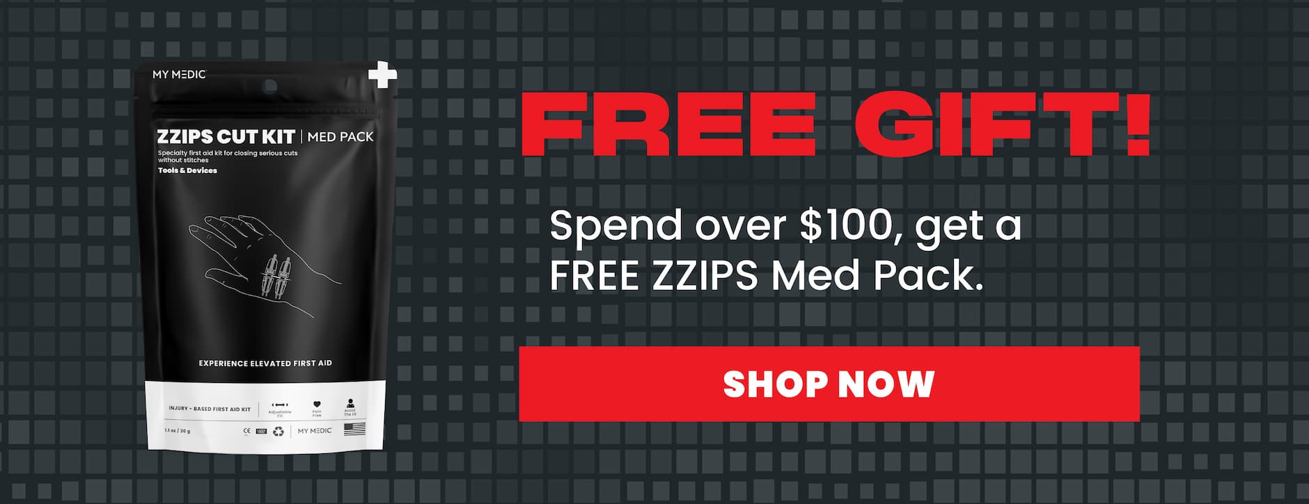 ZZIPS Cut Kit Med Pack free gift. Spend over $100 and get a free med pack.