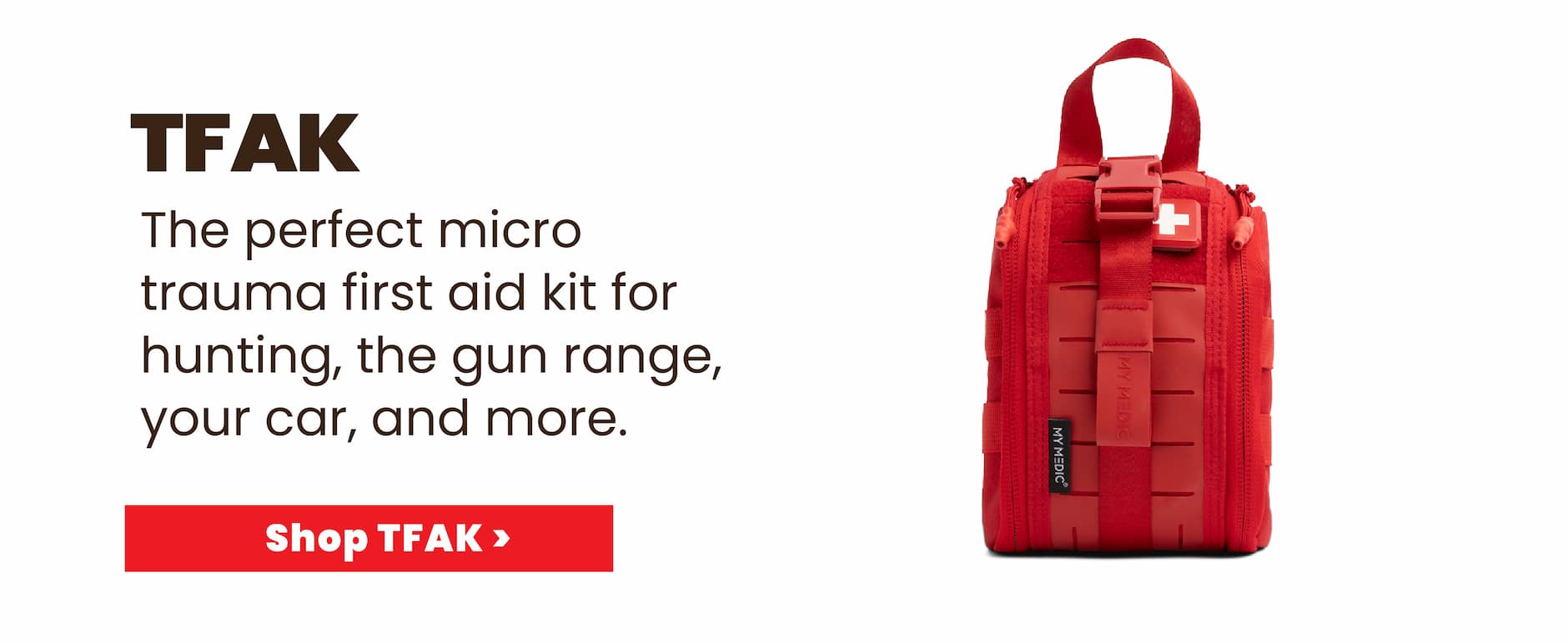 TFAK micro trauma first aid kit for hunting, range, car, and everyday use.