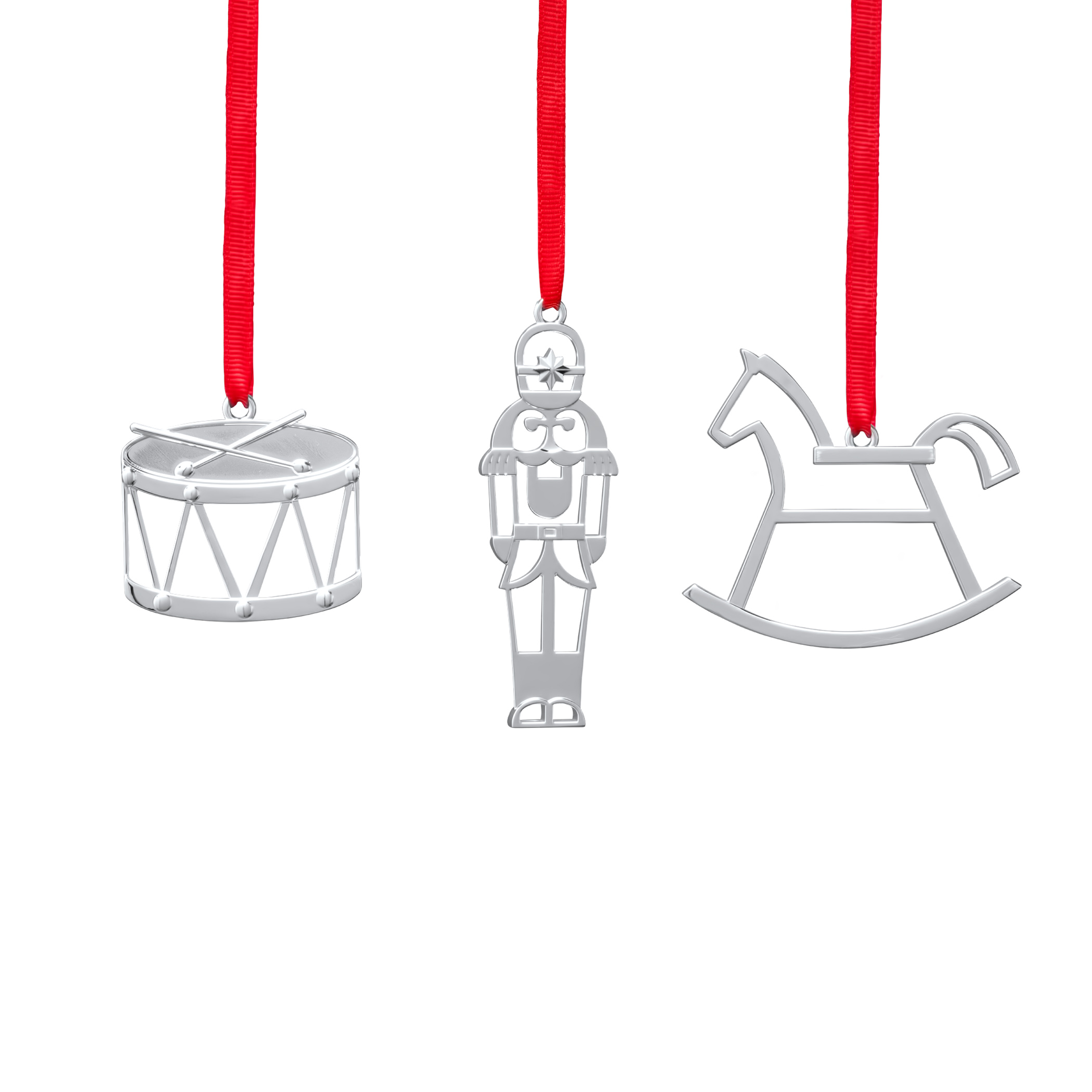 Mini Ornament Set - Rocking Horse, Drum, Nutcraker (Set of 3)