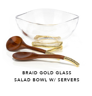 Braid Gold Glass Salad Bowl w/Servers