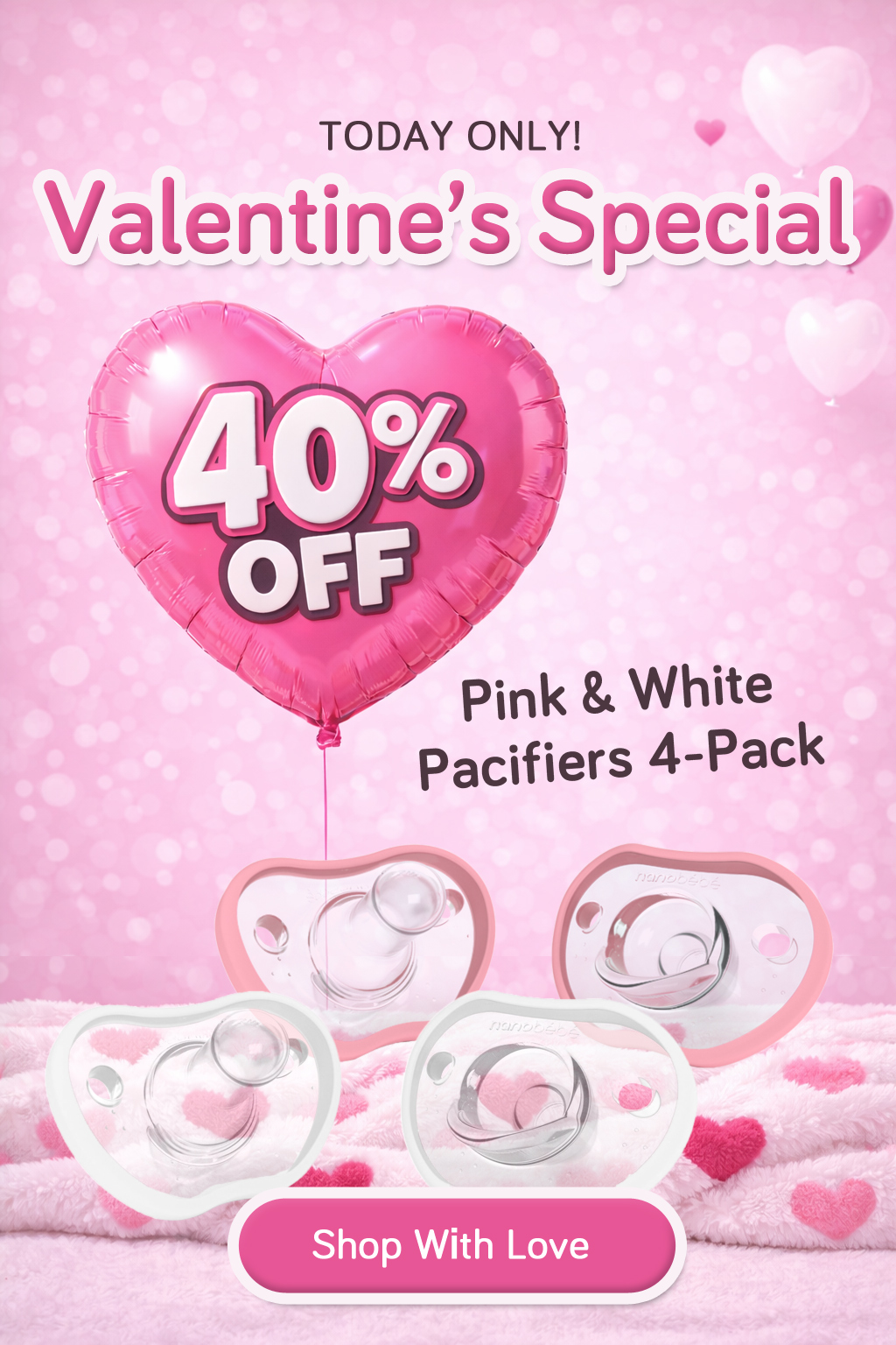 40% OFF Pink & White 4-Pack Pacifiers