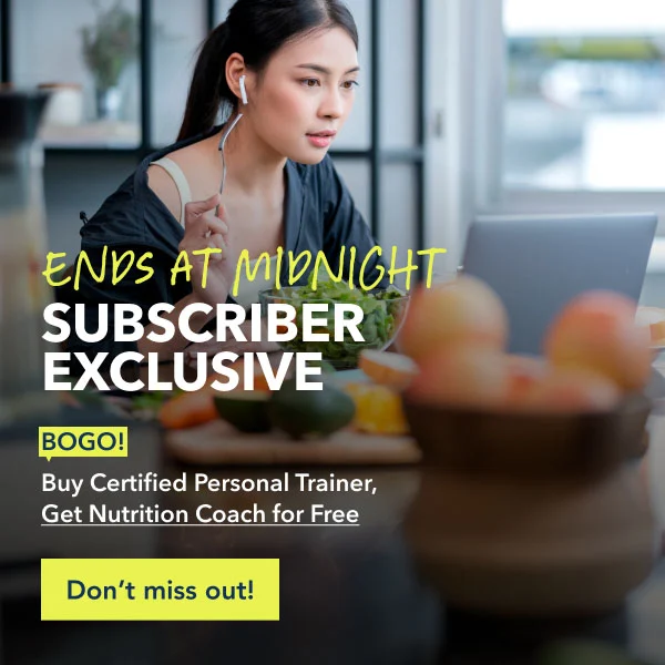 Ends at midnight. Buy Certified Personal Trainer, get Certified nutrition Coach for free