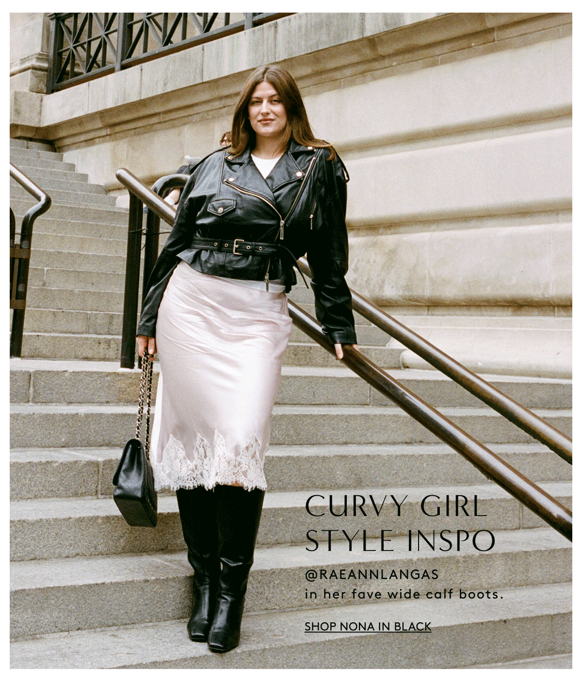 Curvy Girl Style Inspo // @raeannlangas In Her Fave Wide Calf Boots | Shop Nona In Black