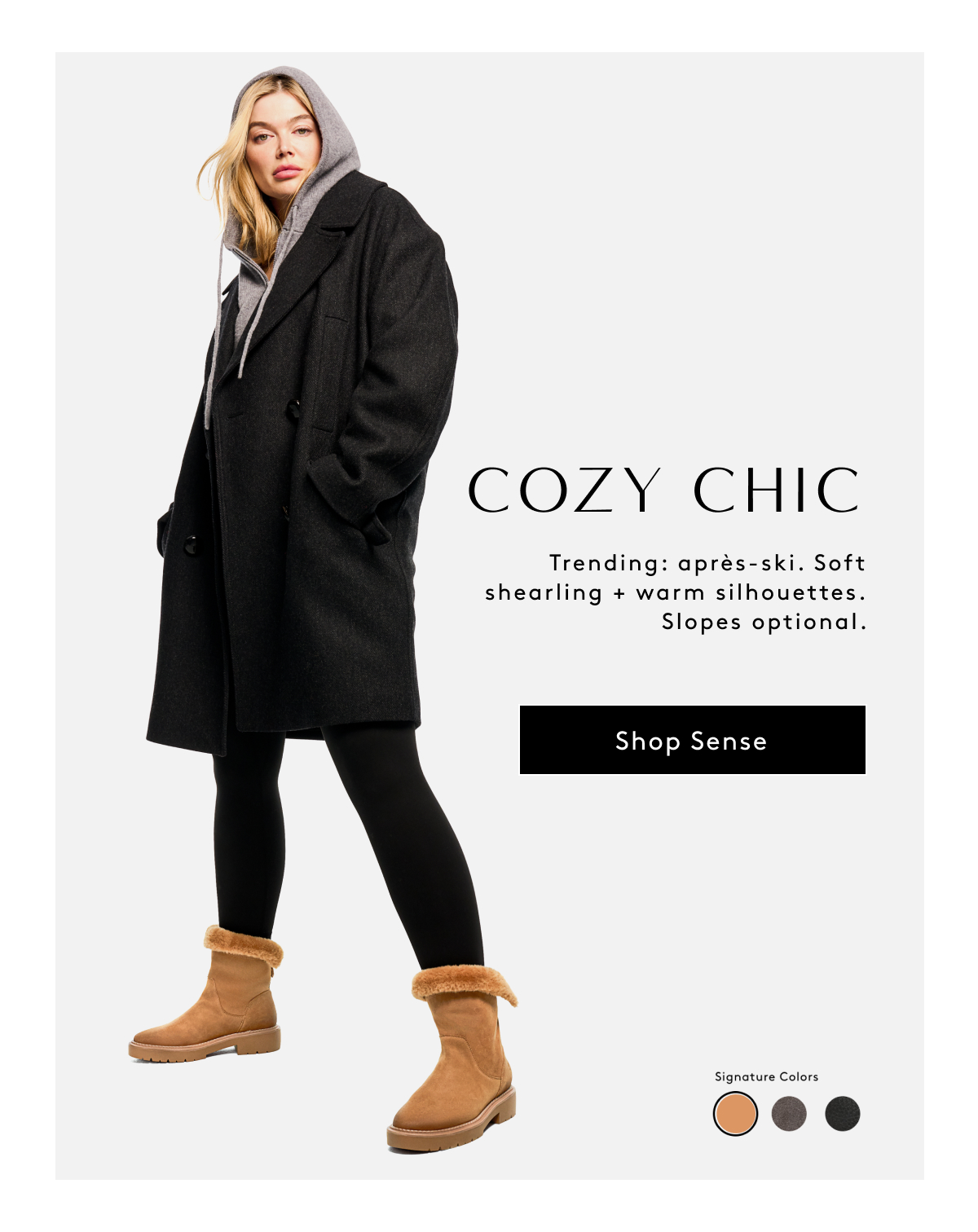 Cozy Chic / Trending: Après-ski. Soft Shearling + Warm Silhouettes. Slopes Optional. | Shop Sense