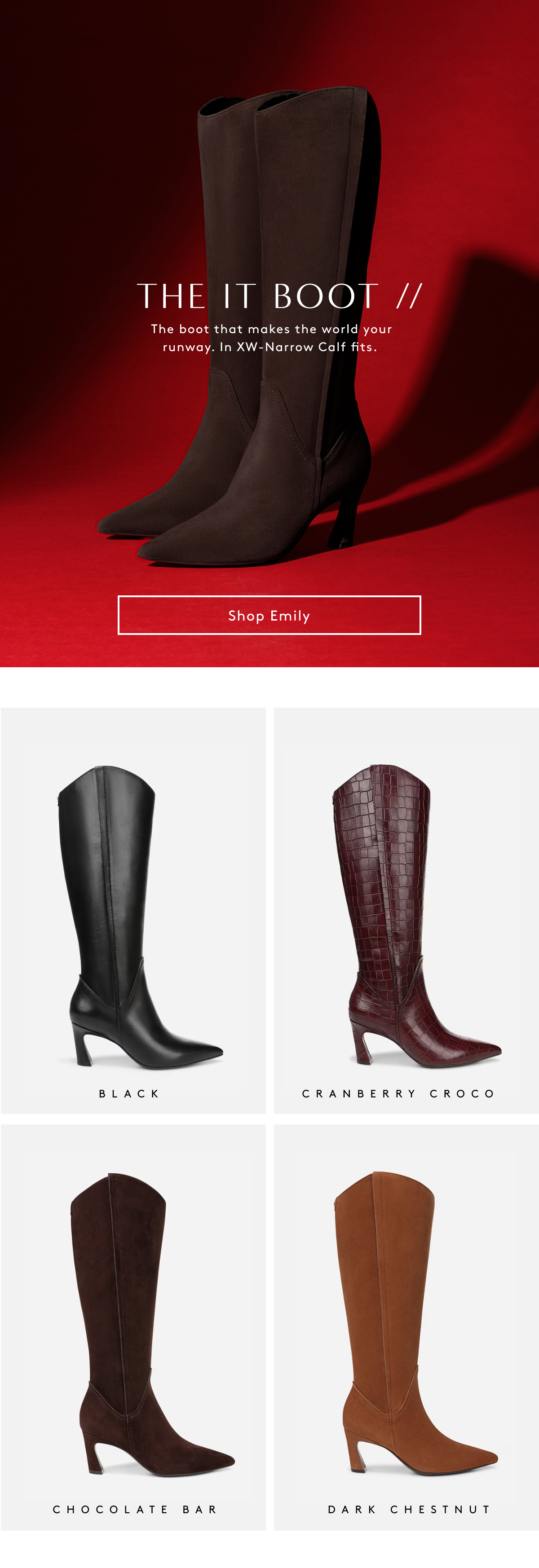 The IT Boot // The Boot That Makes The World Your Runway. In XW - Narrow Calf Fits. | Shop Emily