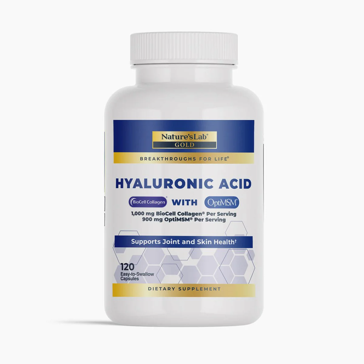 Image of Nature's Lab Hyaluronic Acid with BioCell Collagen® & OptiMSM® - 120 Capsules