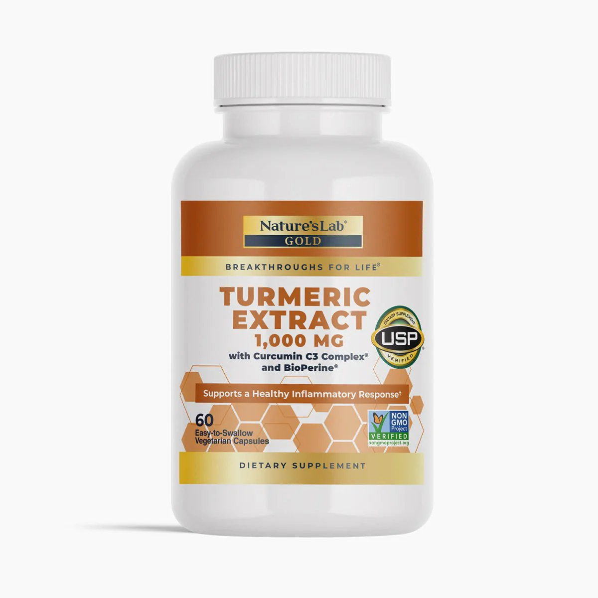 Image of Nature's Lab Gold Turmeric Extract with Curcumin C3 and BioPerine - 60 capsules
