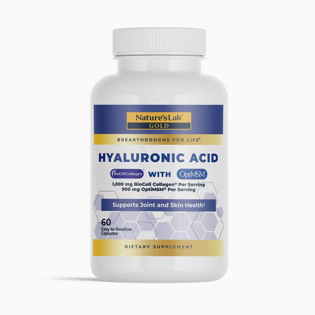 Image of Nature's Lab Hyaluronic Acid with BioCell Collagen® & MSM - 60 Capsules