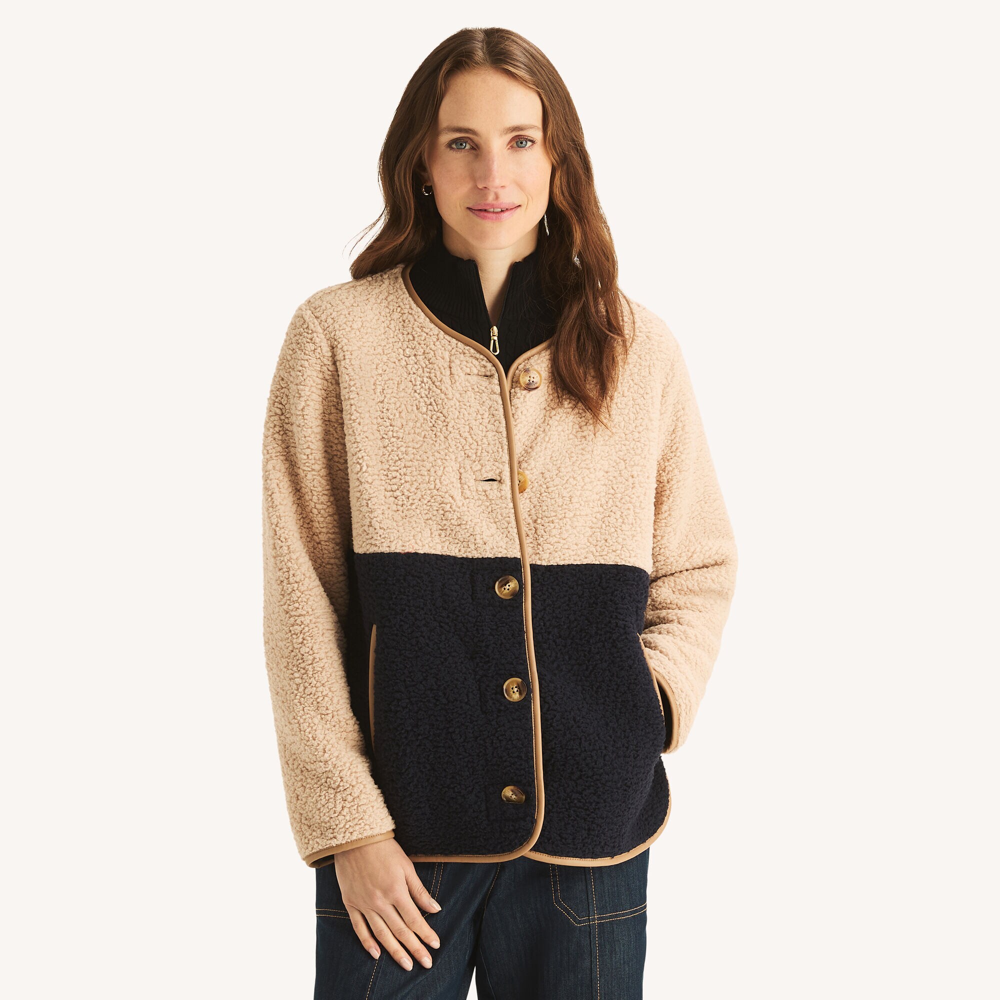 Image of Colorblock Faux Shearling Jacket