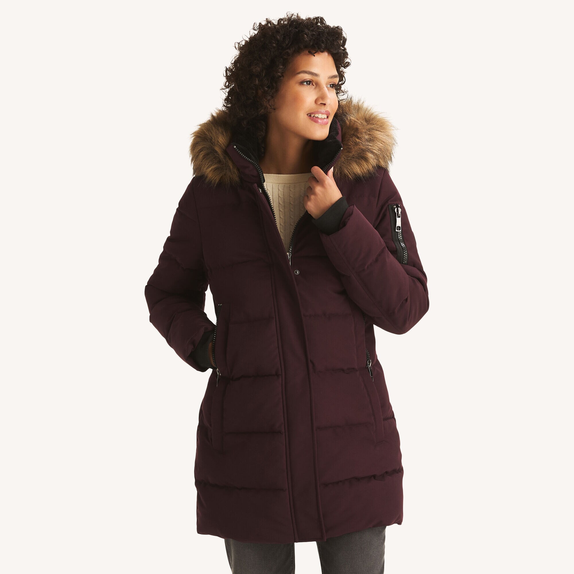 Image of Faux Fur Hood Puffer Jacket