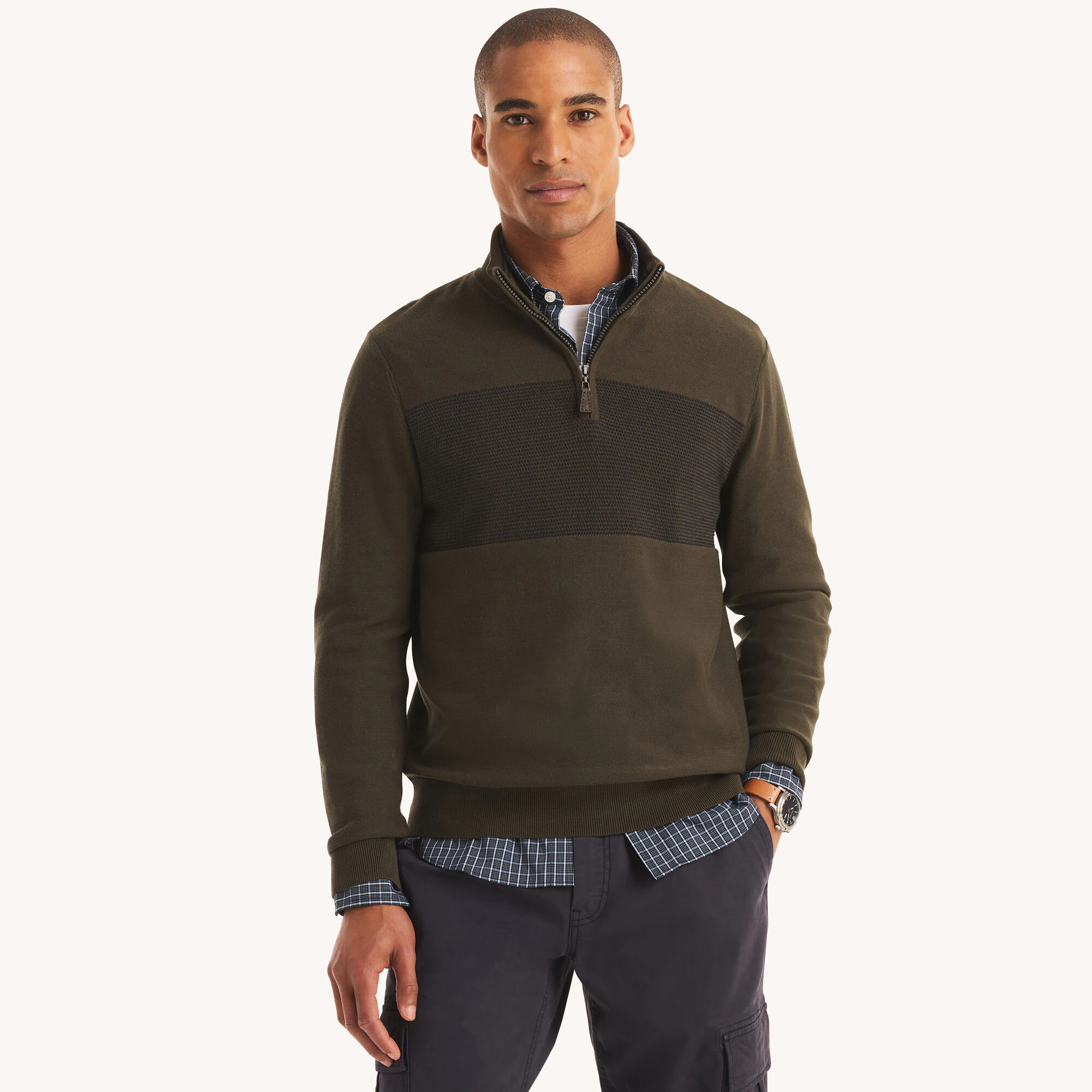 Image of Colorblock Quarter-Zip Sweater