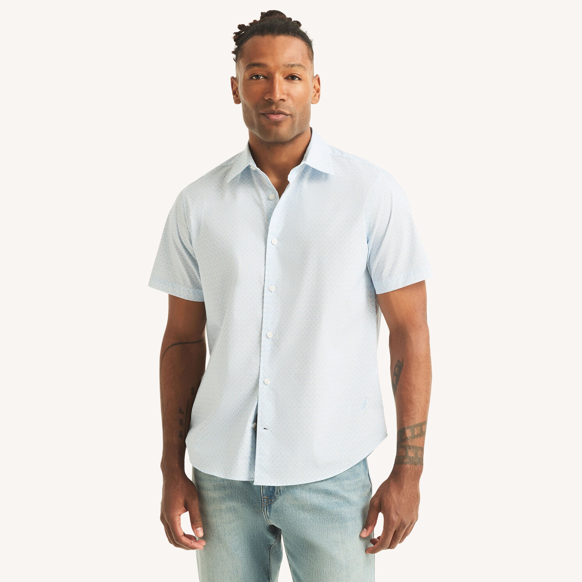 Image of Wrinkle Resistant Classic Fit Short-Sleeve Printed Shirt