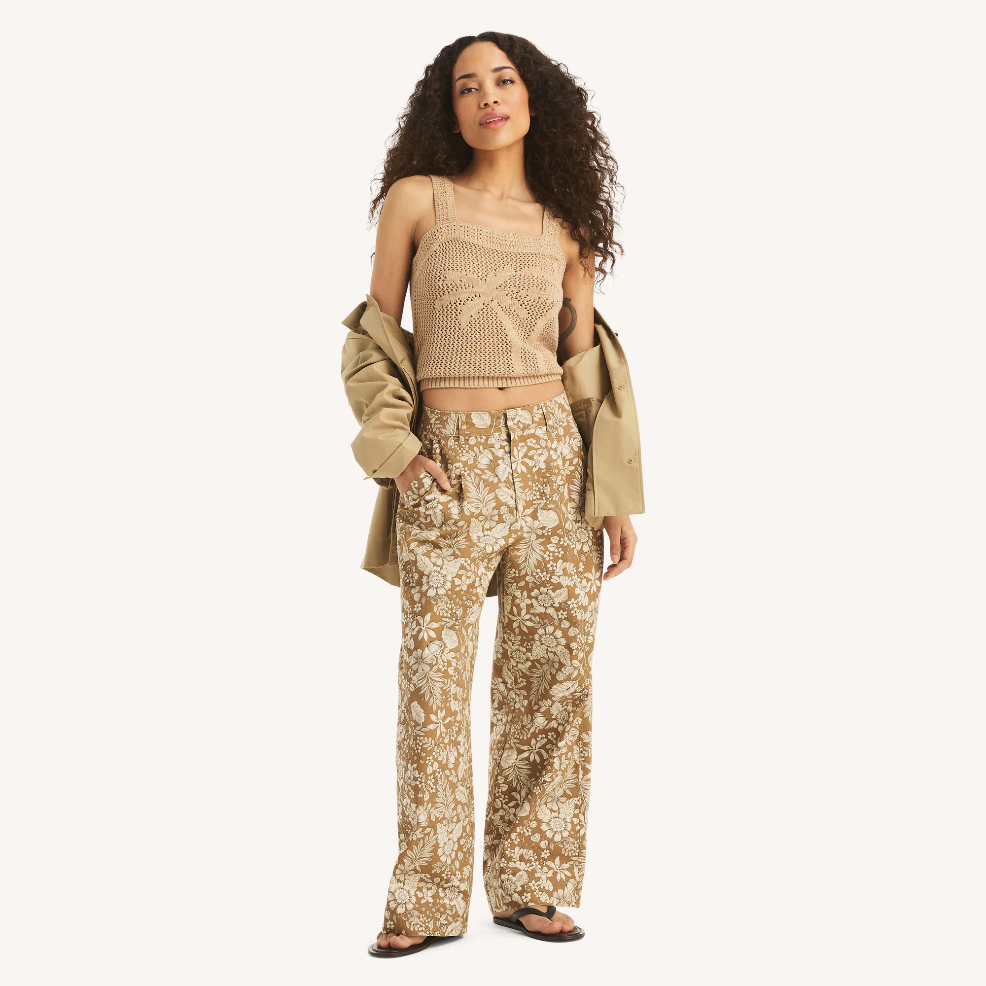 Image of Printed Pleated Chino Trouser