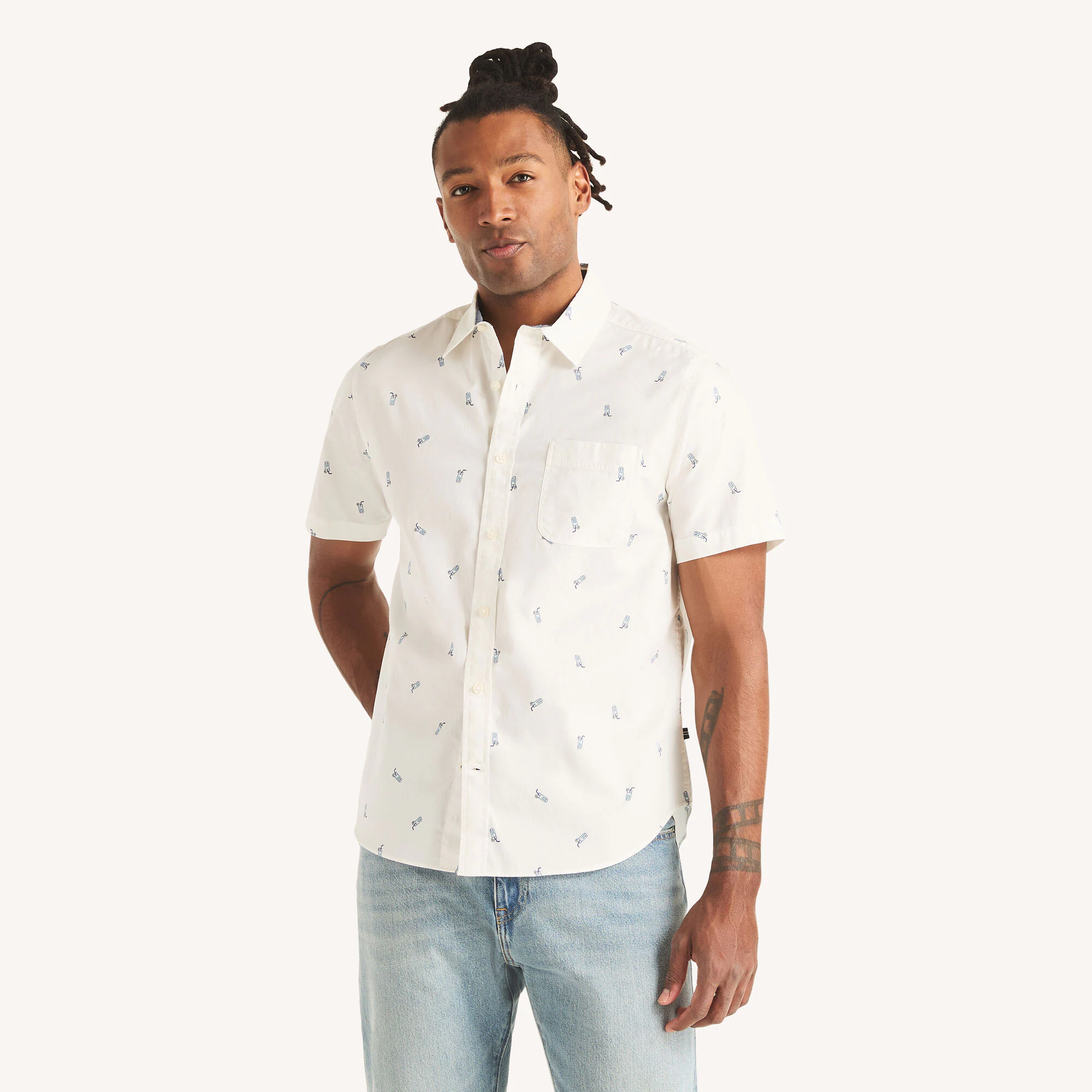 Image of Printed Oxford Short-Sleeve Shirt