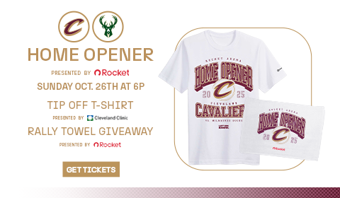 Home Opener presented by Rocket on Sunday October 26 at 6:00 PM. Tip off t-shirt presented by Cleveland Clinic and rally towel giveaway presetned by Rocket. Click to get tickets
