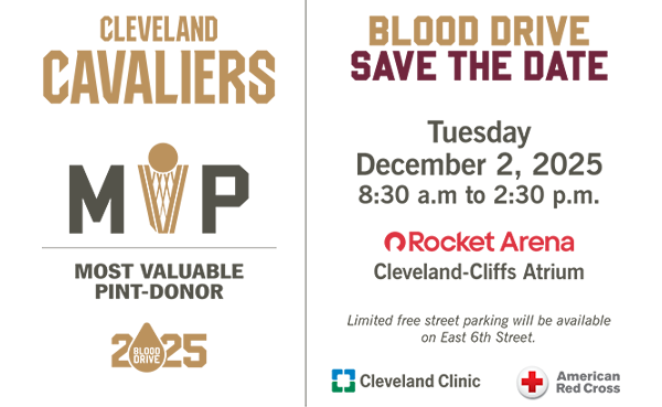 Cleveland Cavaliers x Cleveland Clinic Blood Drive on Tuesday, December 2. Click to sign up for a time