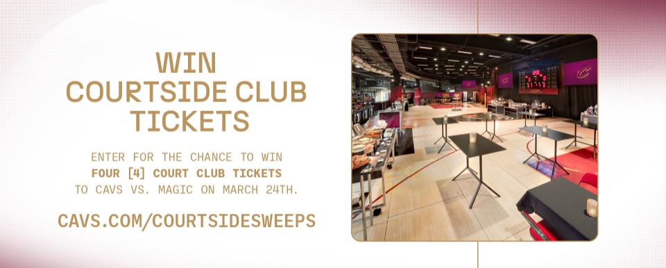 Click to enter for the chance to win 4 court club tickets to Cavs vs Magic on March 24th.