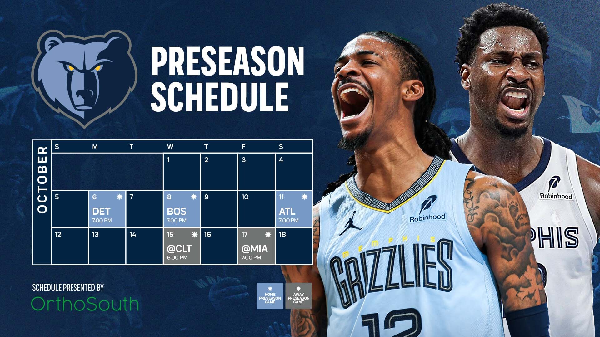 2025-26 Grizzlies Preseason Schedule