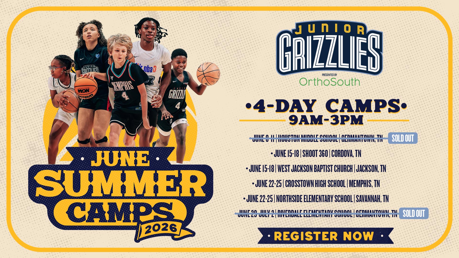 Junior Grizzlies Summer Camps presented by OrthoSouth