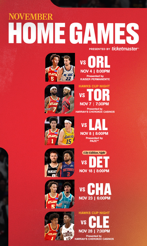 Atlanta Hawks November Matchups Presented by Ticketmaster