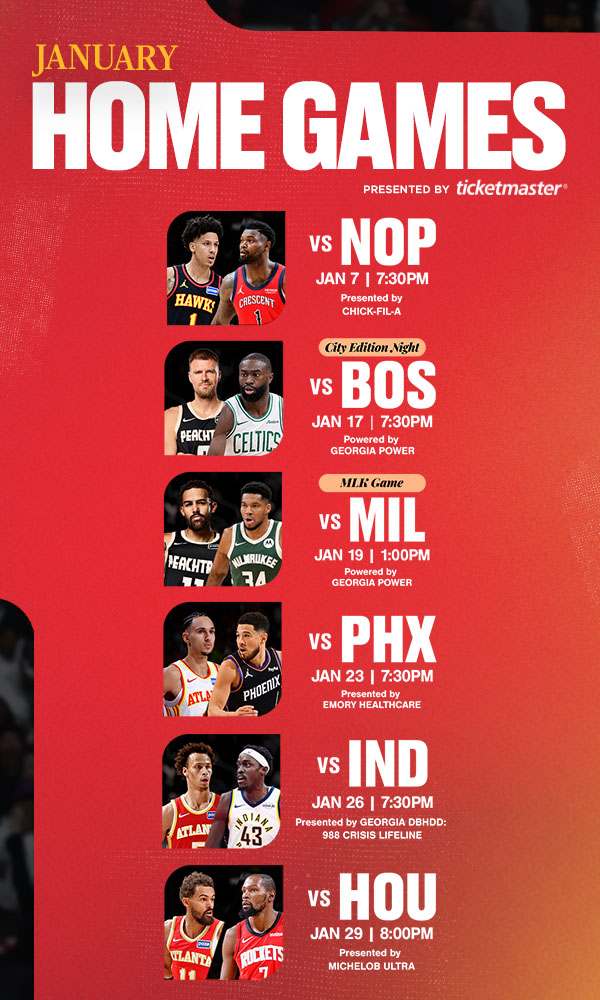 Hawks January Matchups Presented by Ticketmaster