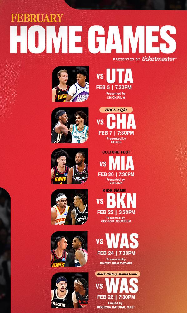 Hawks February Matchups Presented by Ticketmaster