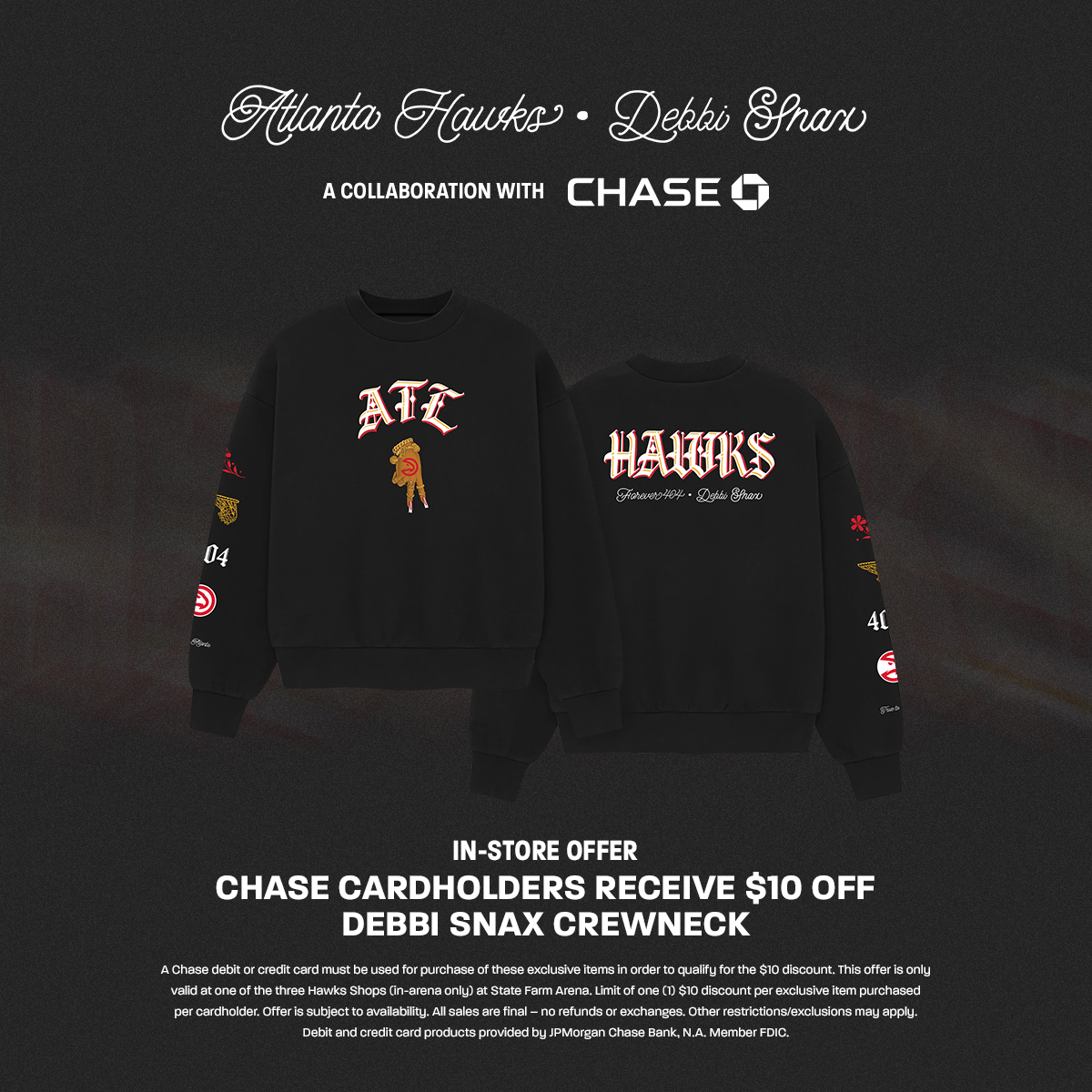 Chase Cardholders receive #10 off Debbi Snax crewneck