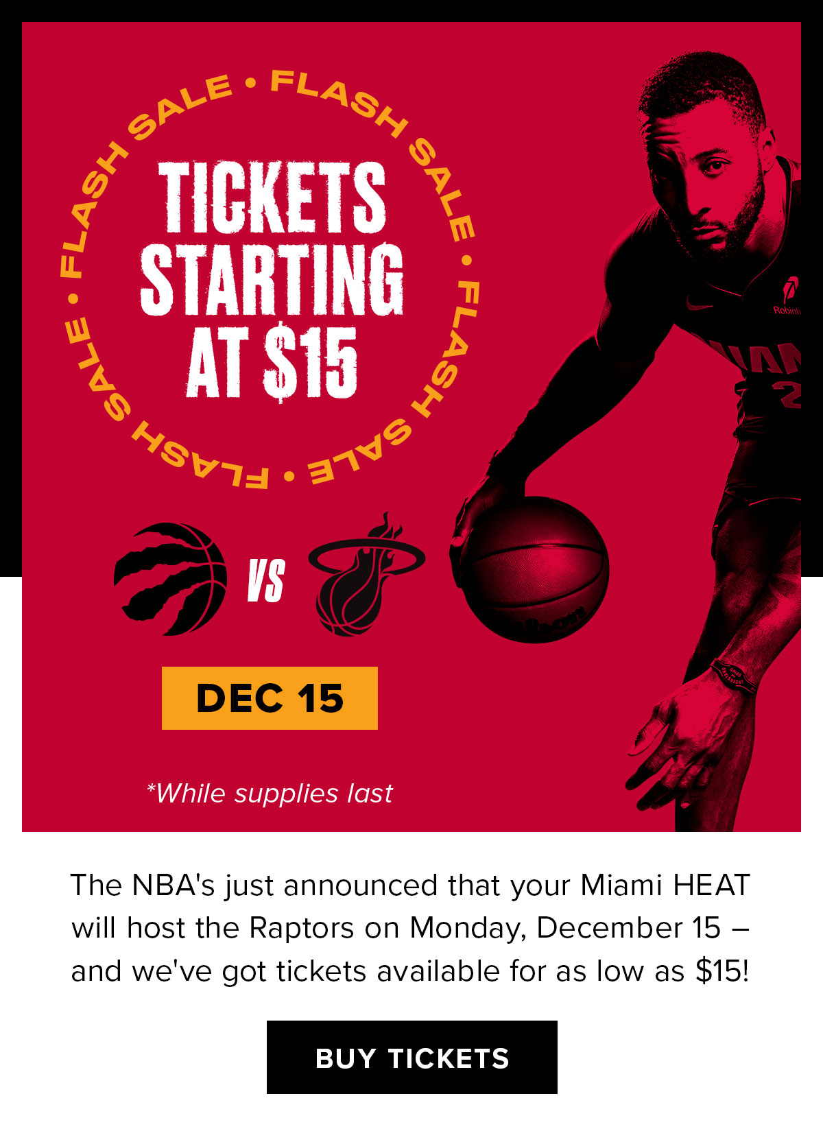Flash Sale | Tickets Starting at $15 | Dec 15 Raptors vs HEAT | Buy Tickets