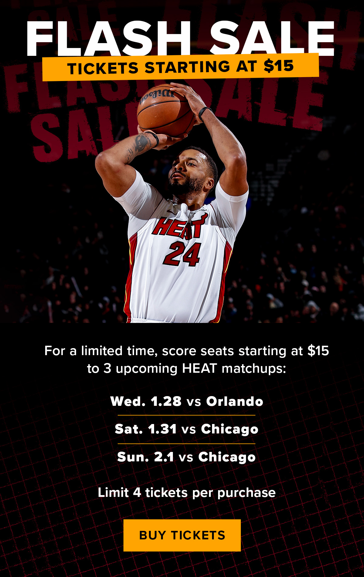 Flash Sale | Tickets Starting at $15 | 1/28 vs ORL, 1/31 + 2/1 vs CHI | Buy Tickets