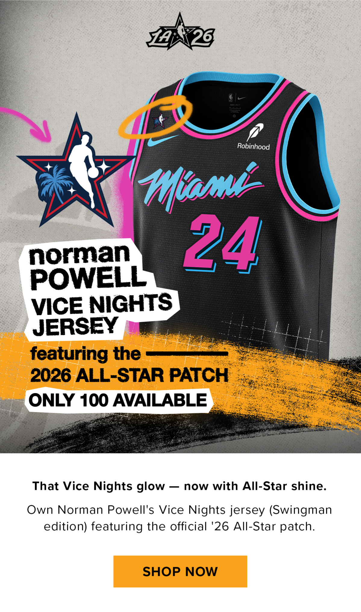 Norman Powell Vice Nights Jersey | 2026 All-Star Patch | Shop Now