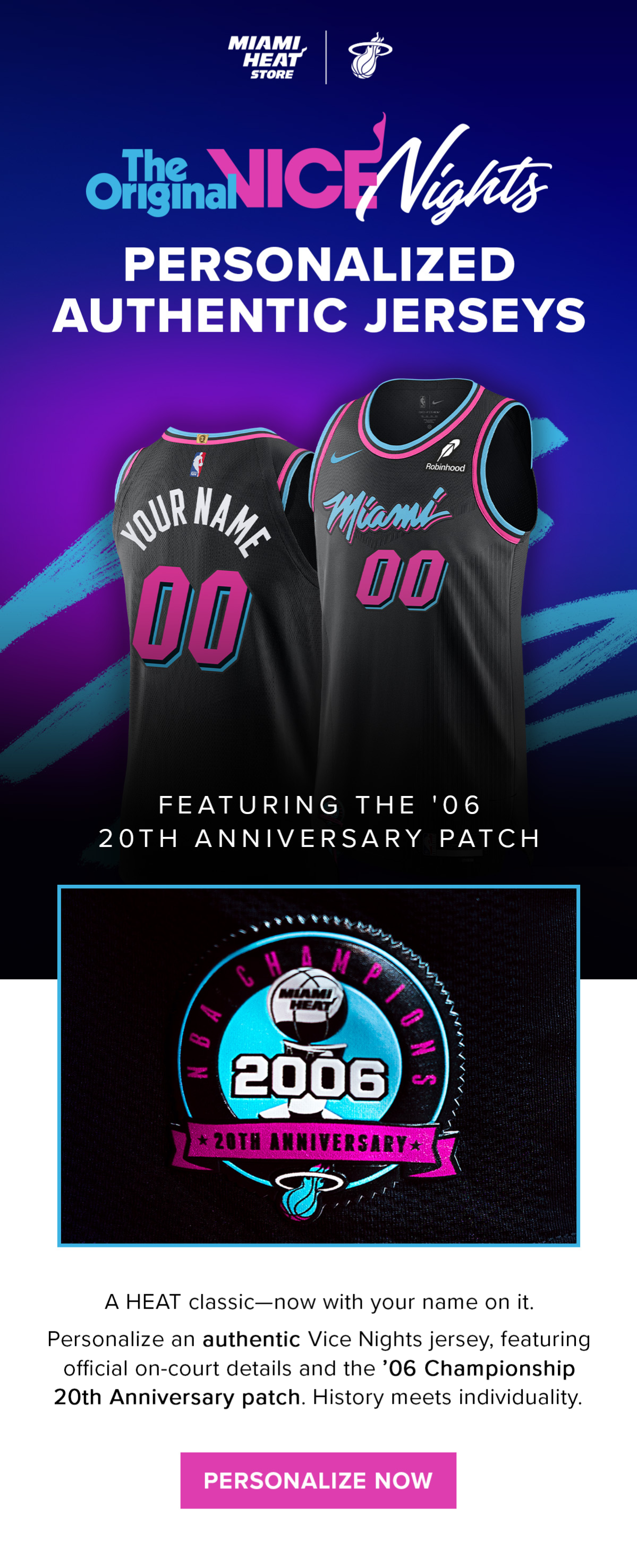 The Original VICE Nights Personalized Authentic Jerseys feat. the '06 20th Anniversary Patch | PERSONALIZE NOW