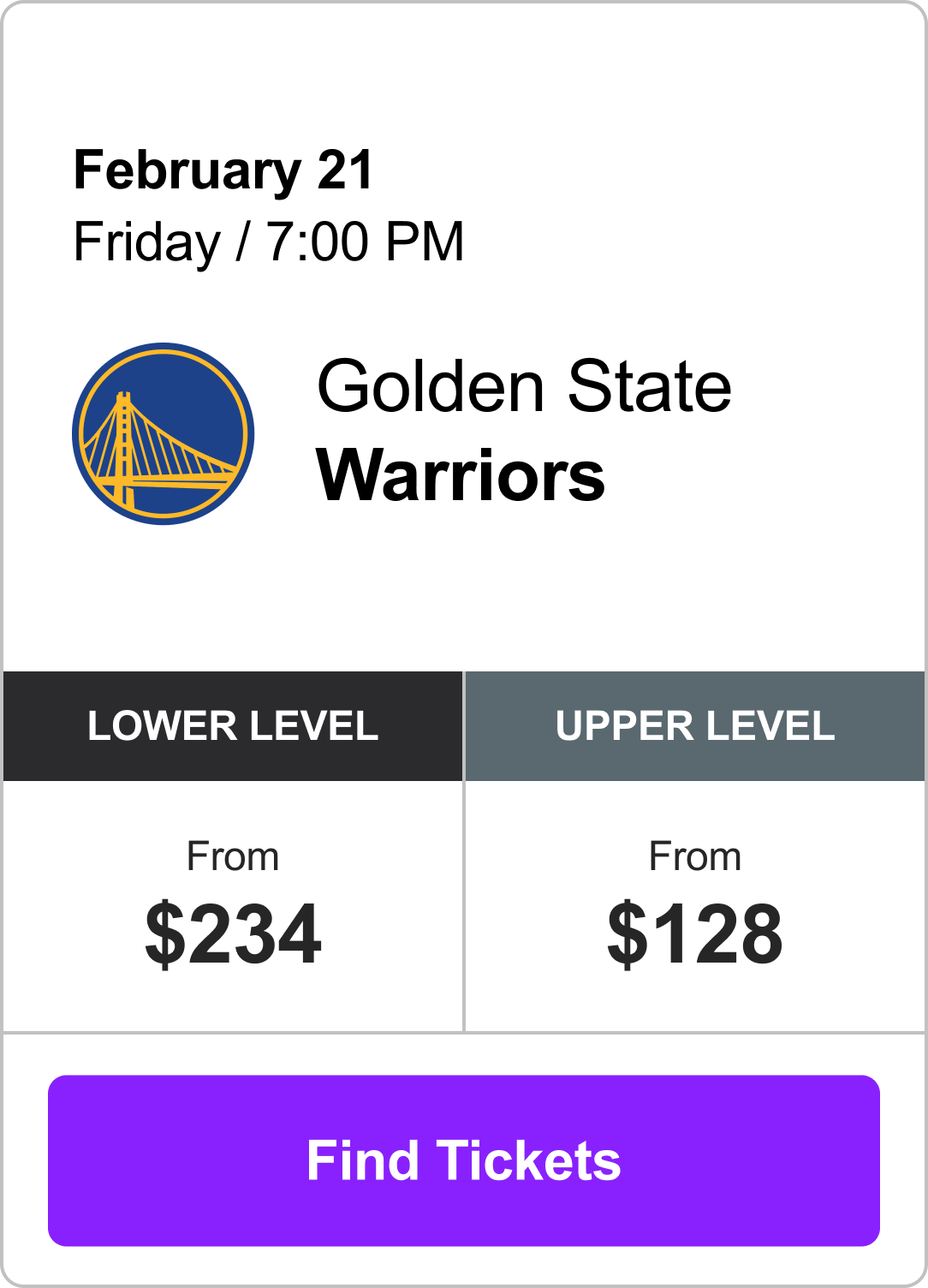 Find Tickets - Warriors vs. Kings