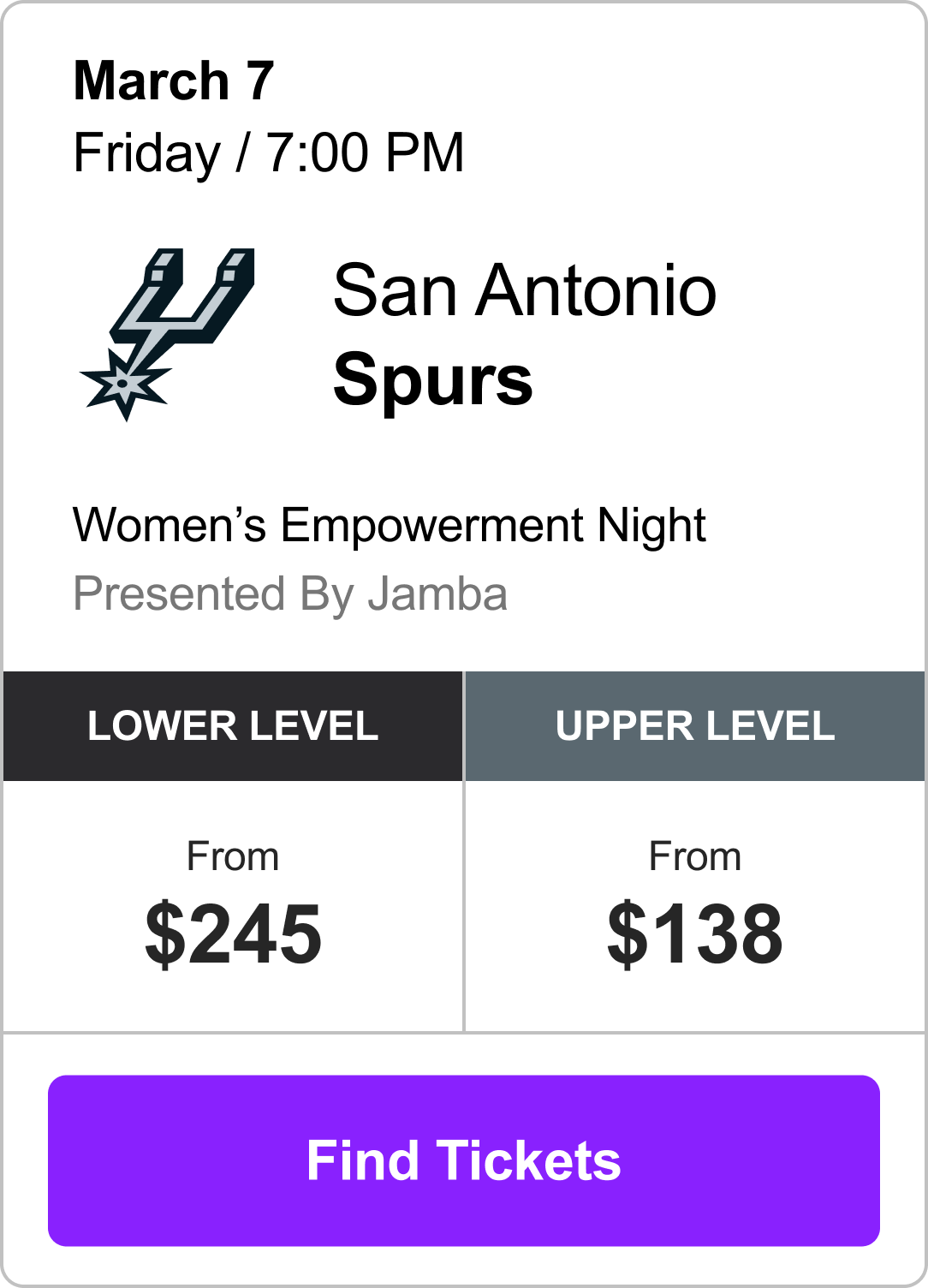 Find Tickets - Spurs vs. Kings