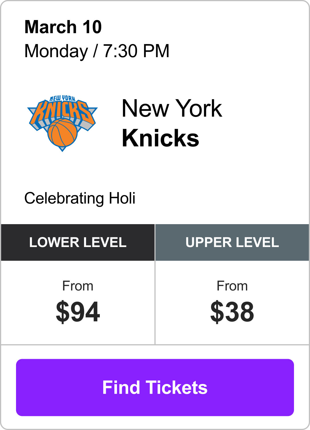 Find Tickets - Knicks vs. Kings