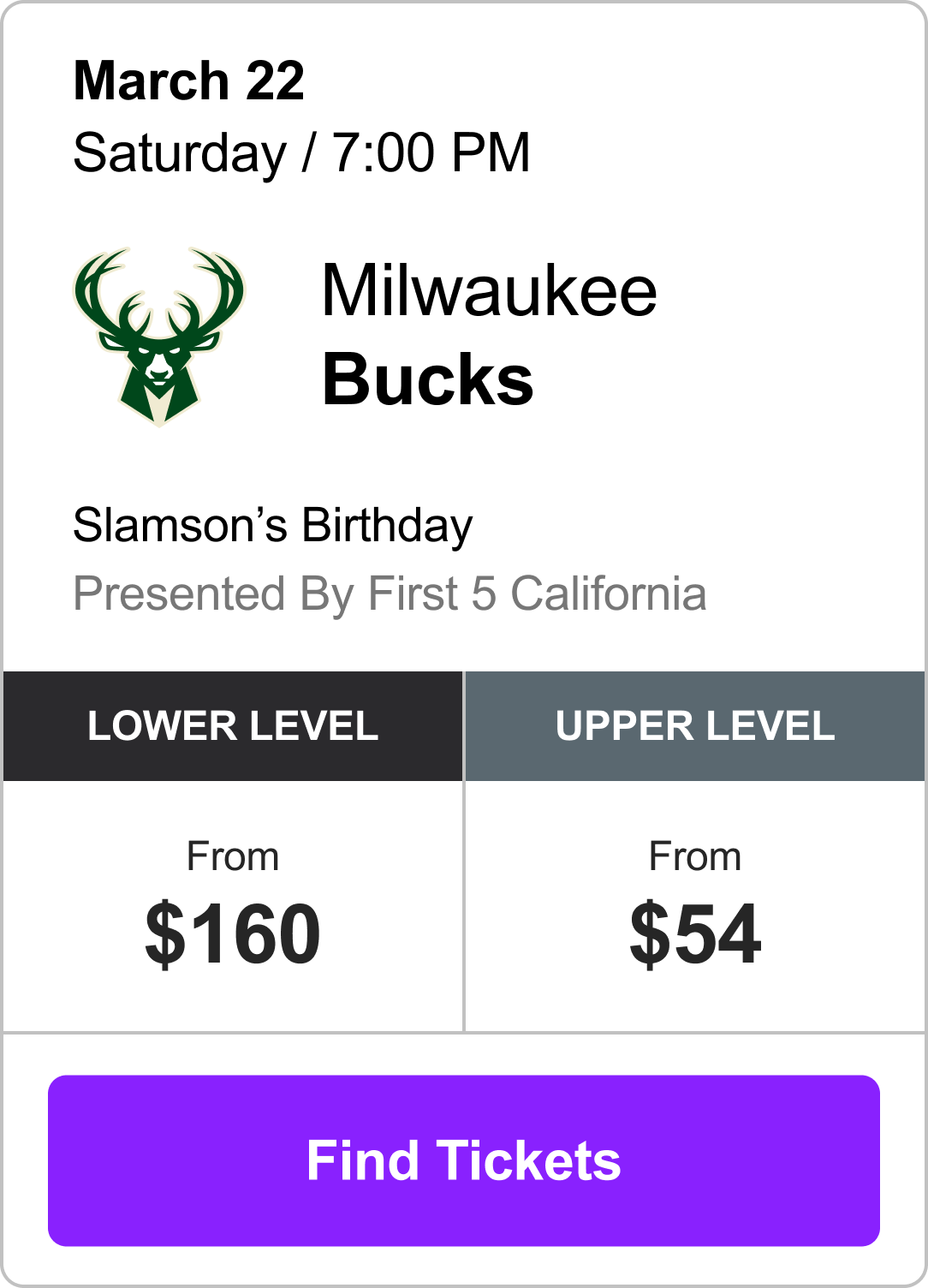 Find Tickets - Bucks vs. Kings