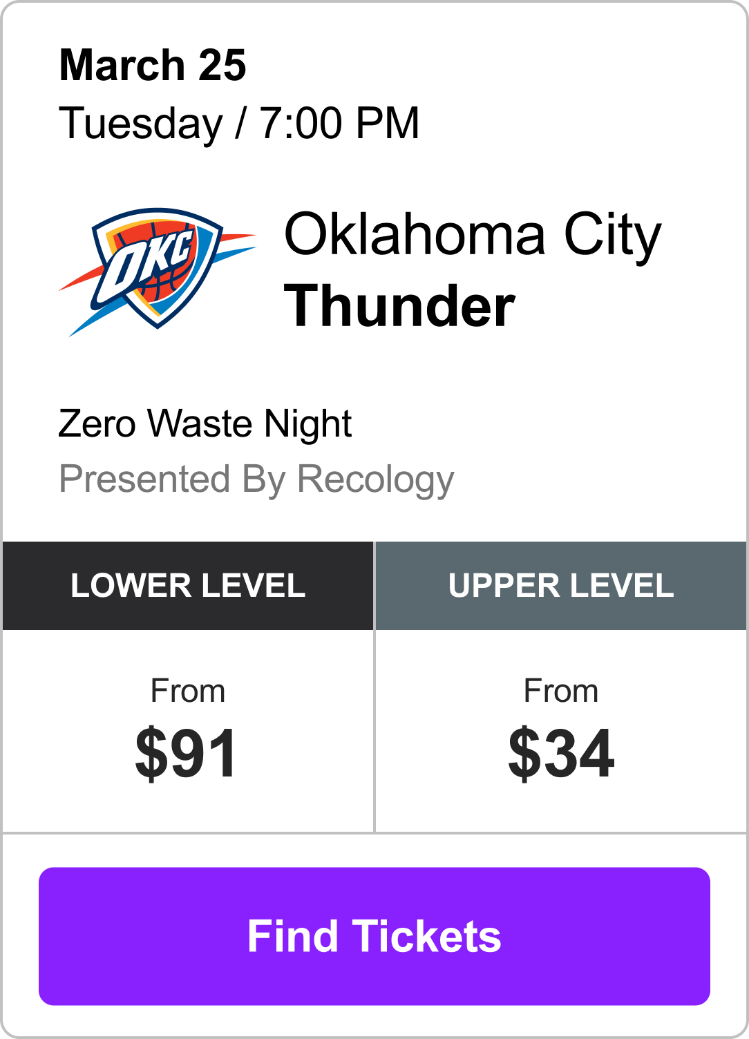 Find Tickets - Thunder vs. Kings