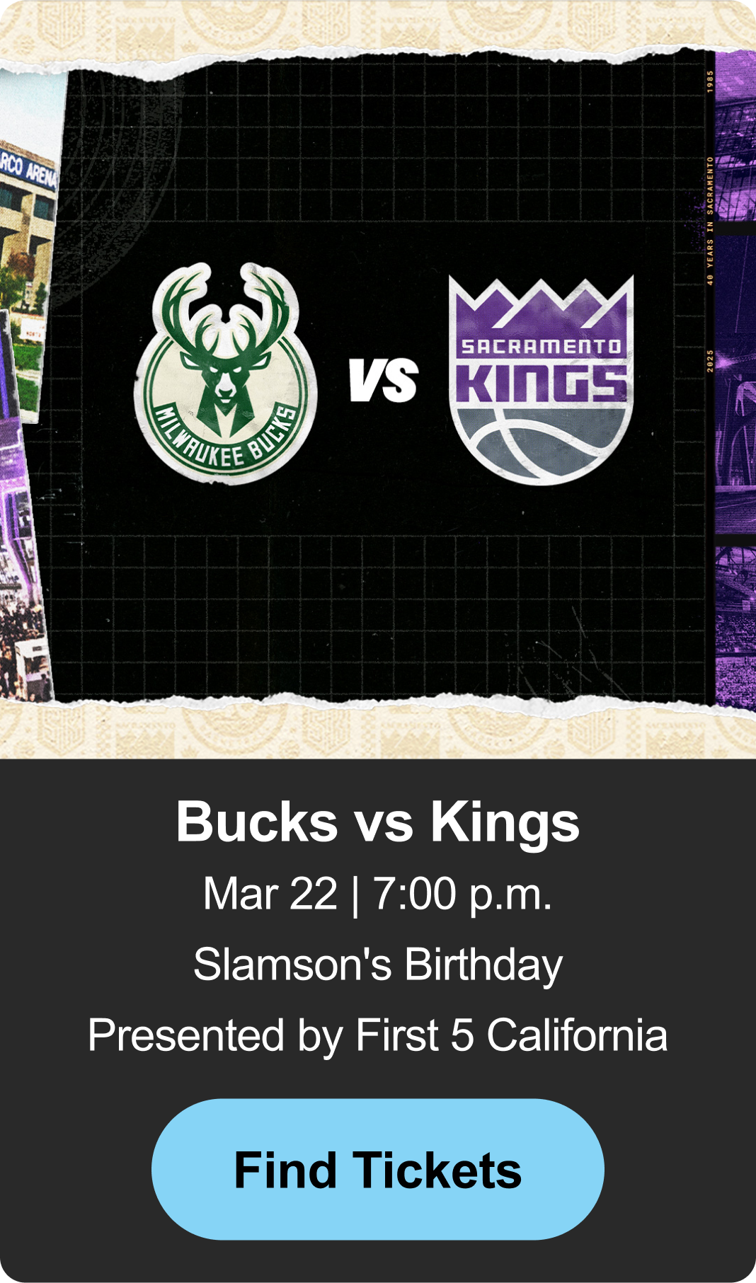 Find Tickets - Bucks vs Kings