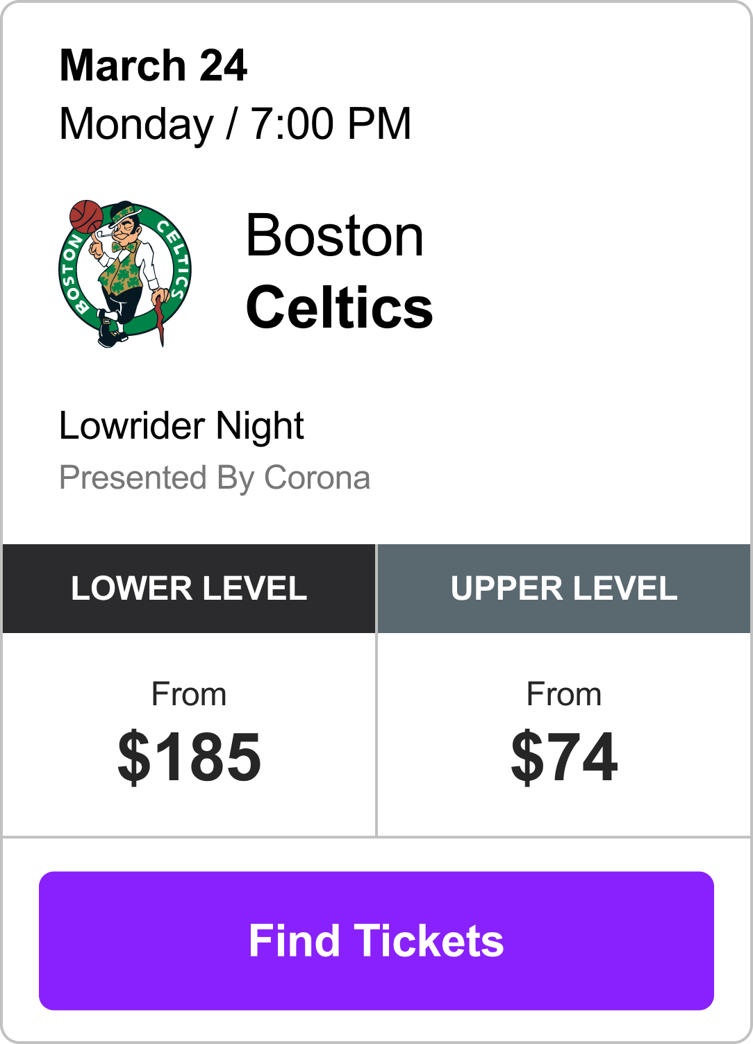 Find Tickets - Celtics vs. Kings