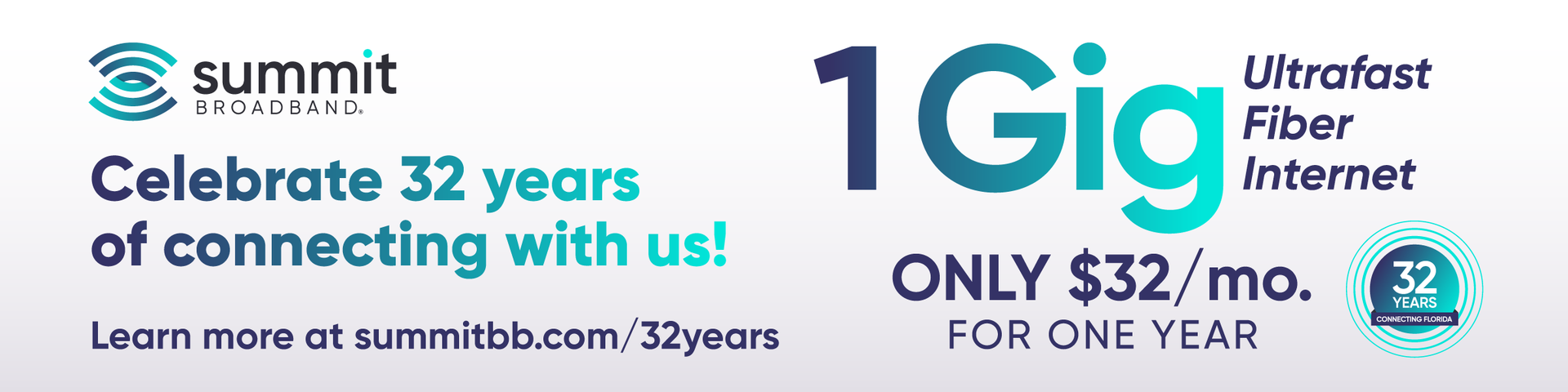1 Gig Ultrafast Fiber Internet | Only $32/mo. for one year | Summit Broadband