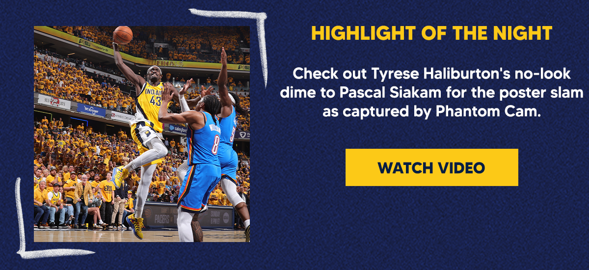 Check out Tyrese Haliburton's no-look dime to Pascal Siakam for the poster slam as captured by Phantom Cam.
