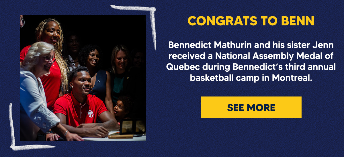 Bennedict Mathurin and his sister Jenn received a National Assembly Medal of Quebec during Bennedict’s third annual basketball camp in Montreal.
