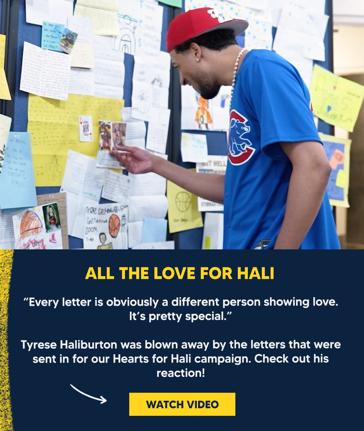 “Every letter is obviously a different person showing love. It’s pretty special.” Tyrese Haliburton was blown away by the letters that were sent in for our Hearts for Hali campaign. Check out his reaction!
