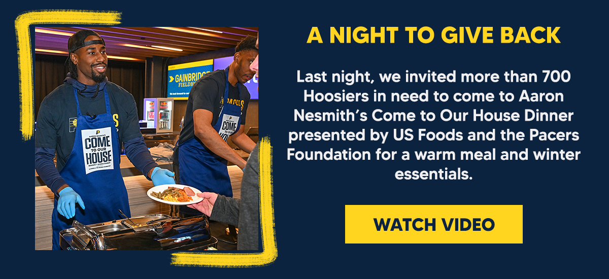Last night, we invited more than 700 Hoosiers in need to come to Aaron Nesmith’s Come to Our House Dinner presented by US Foods and the Pacers Foundation for a warm meal and winter essentials.
