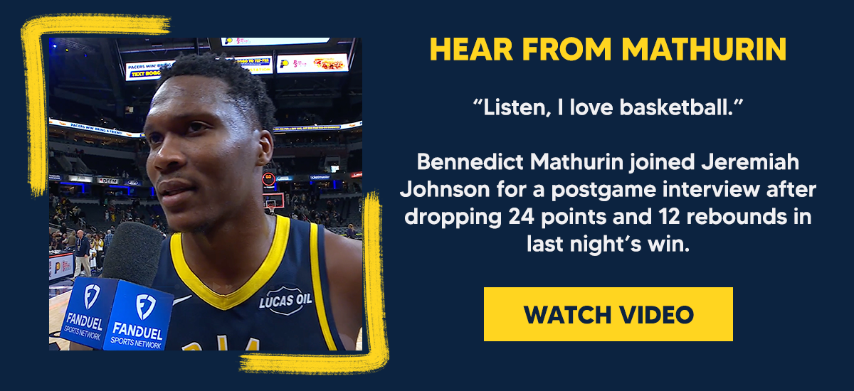 “Listen, I love basketball.” Bennedict Mathurin joined Jeremiah Johnson for a postgame interview after dropping 24 points and 12 rebounds in last night’s win.