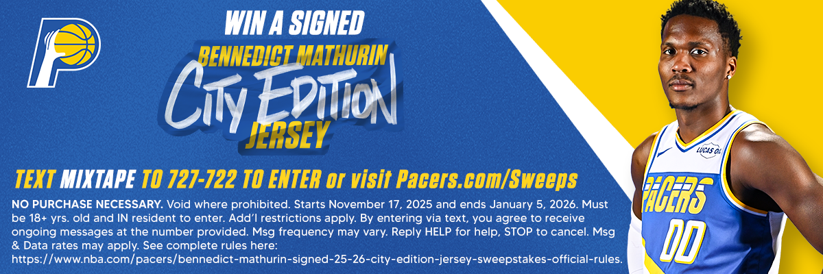 Enter our 2025-26 City Edition Sweepstakes for a chance to win a signed Bennedict Mathurin City Edition jersey!