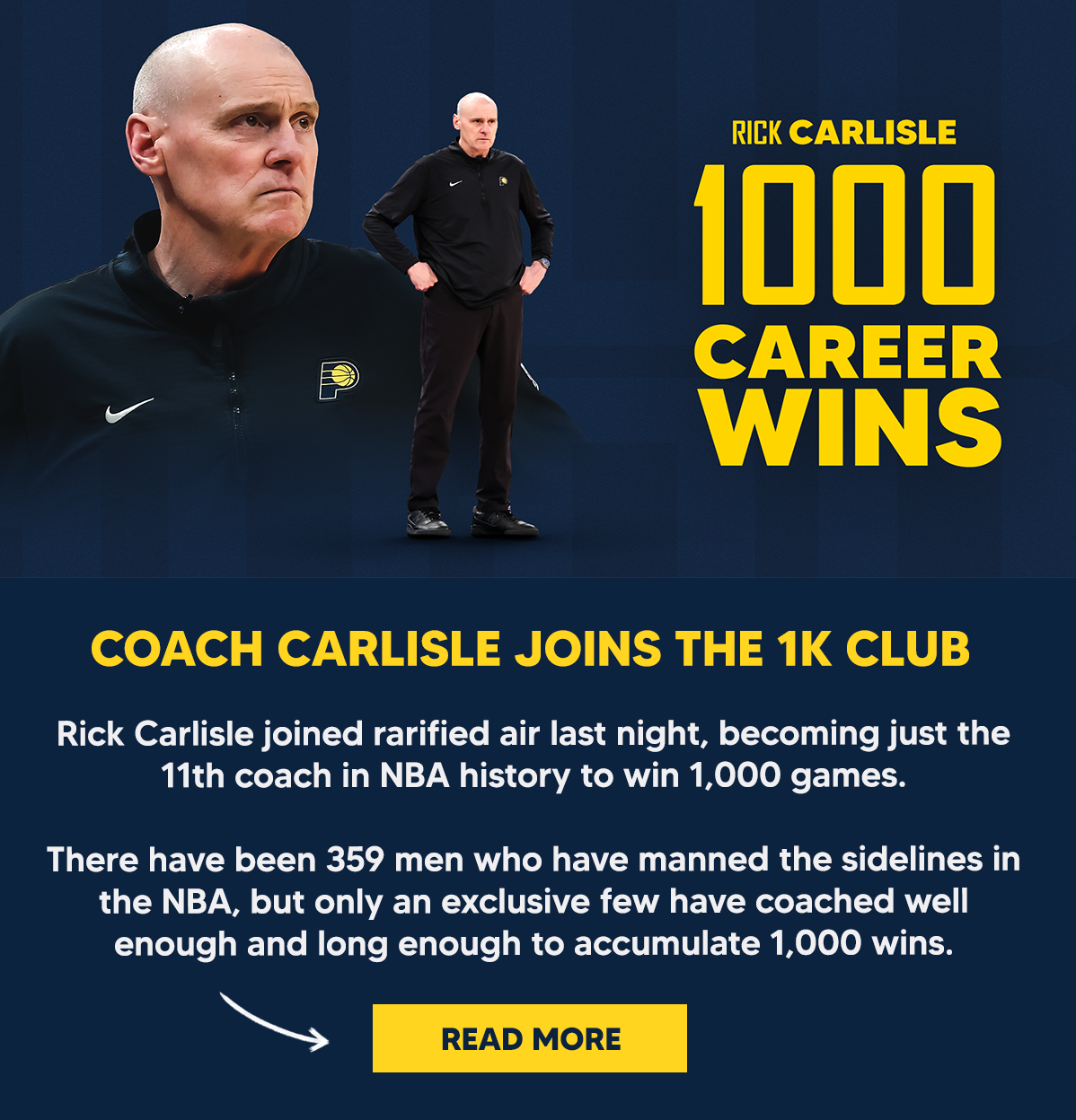 Rick Carlisle joined rarified air last night, becoming just the 11th coach in NBA history to win 1,000 games.  There have been 359 men who have manned the sidelines in the NBA, but only an exclusive few have coached well enough and long enough to accumulate 1,000 wins.