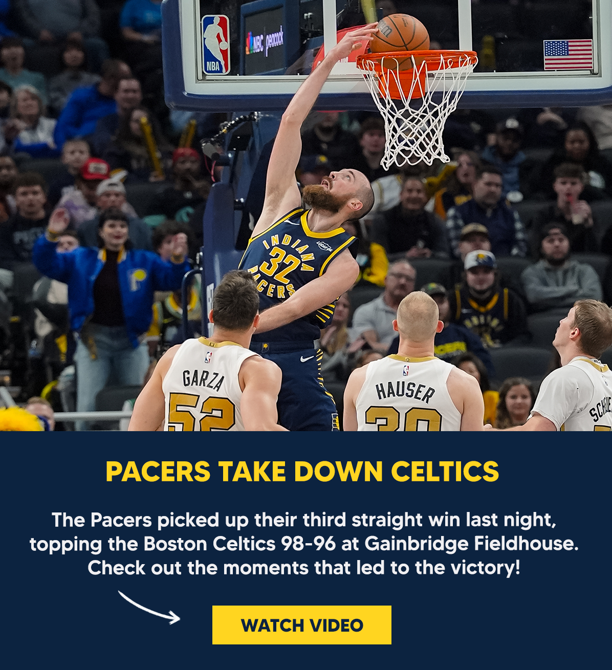 The Pacers picked up their third straight win last night, topping the Boston Celtics 98-96 at Gainbridge Fieldhouse. Check out the moments that led to the victory!  