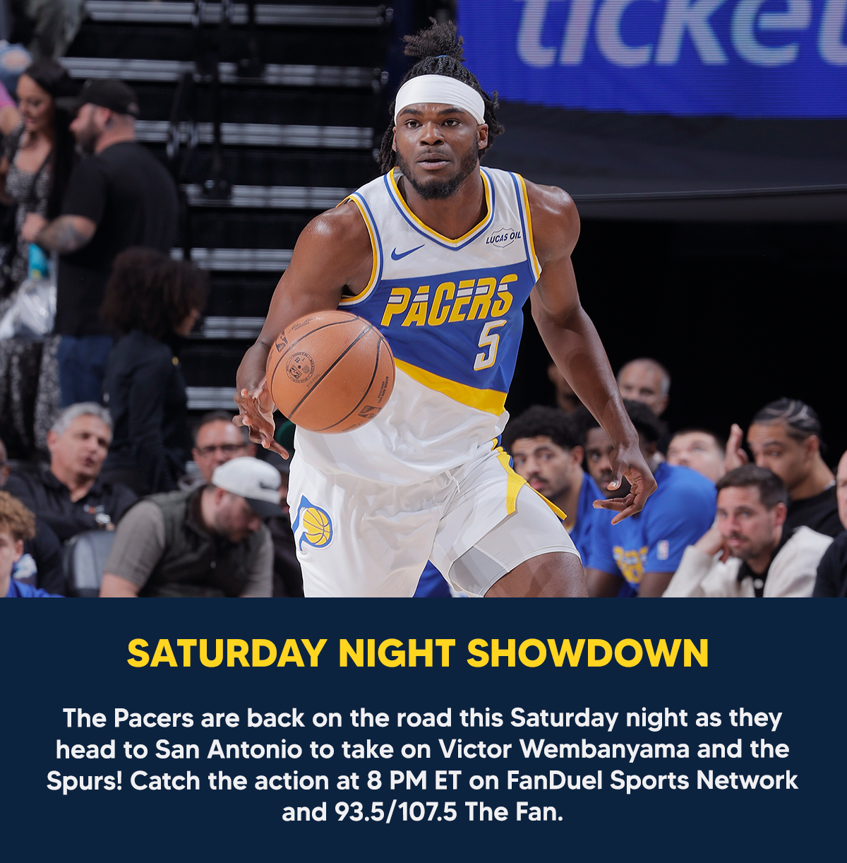 The Pacers are back on the road this Saturday night as they head to San Antonio to take on Victor Wembanyama and the Spurs! Catch the action at 8 PM ET on FanDuel Sports Network and 93.5/107.5 The Fan.