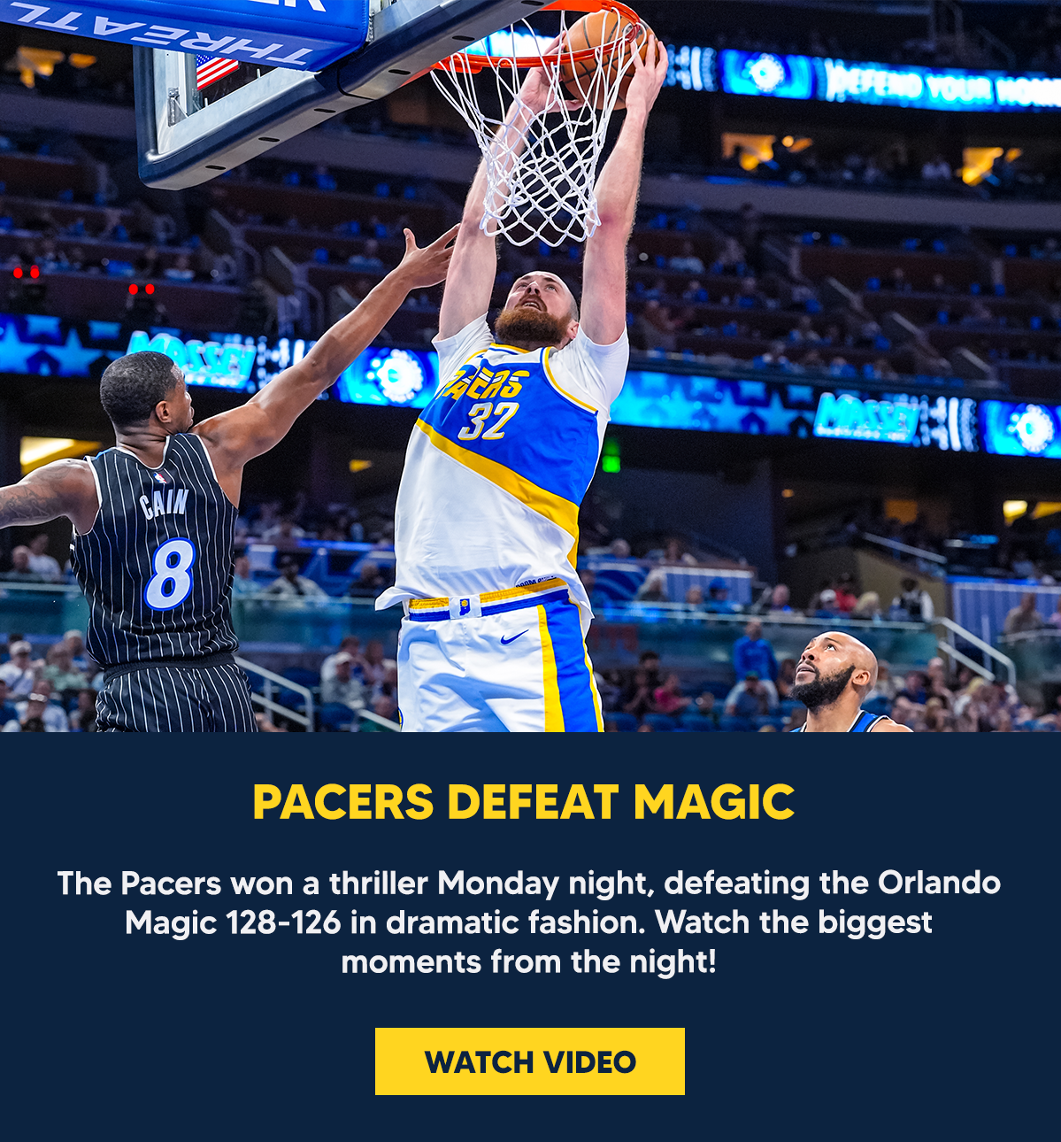 The Pacers won a thriller Monday night, defeating the Orlando Magic 128-126 in dramatic fashion. Watch the biggest moments from the night!